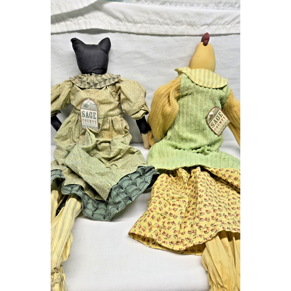 Sage County Mercantile Cat & Chicken Dolls Cloth Shelf Sitters Set Of 2 - Picture 5 of 13